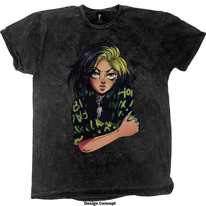 Billie Eilish Anime Billie Wash Black Large T-Shirt