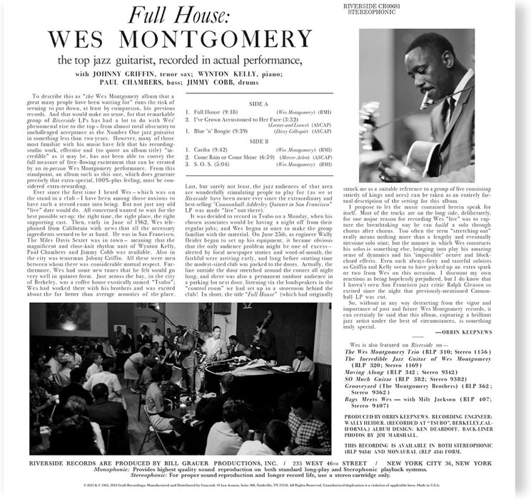 Wes Montgomery The Complete Full House Recordings Vinyl LP 2023