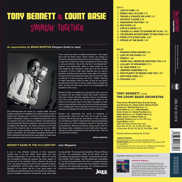 Tony Bennett & Count Basie Swingin' Together Vinyl LP Transparent Red Colour 2018