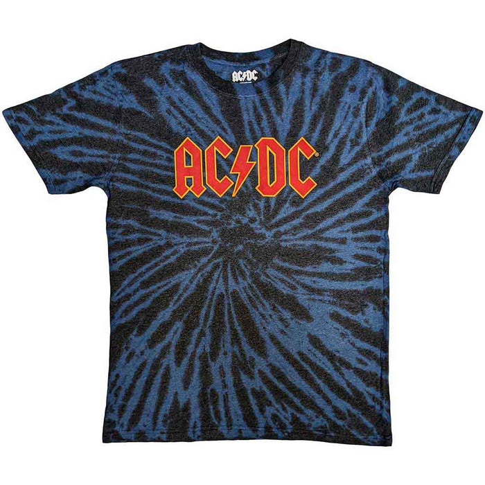 AC/DC Logo Dye Wash Black & Blue Small Unisex T-Shirt