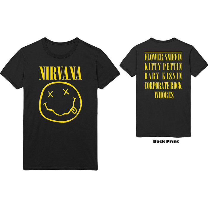 Nirvana Yellow Happy Face Flower Sniffin' Black Small Unisex T-Shirt