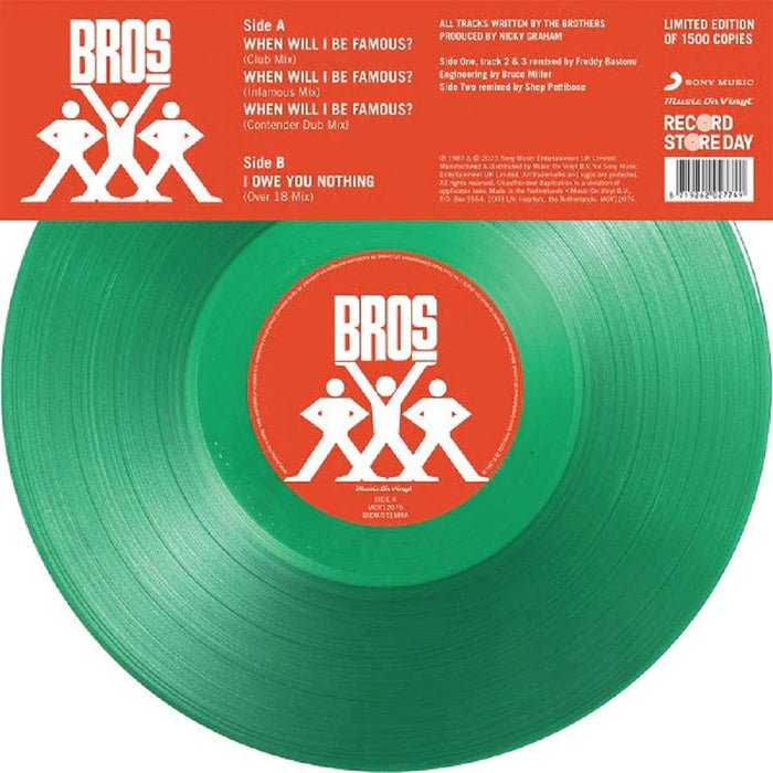 Bros When Will I Be Famous? / I Owe You Nothing Remixes 12" Vinyl Single Translucent Green RSD 2023