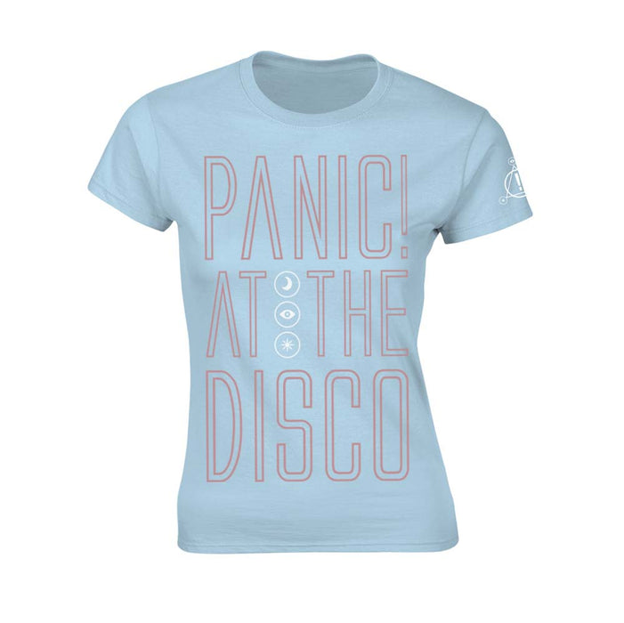 PANIC! AT THE DISCO Outline Name WOMENS Blue MEDIUM Fitted T-Shirt NEW