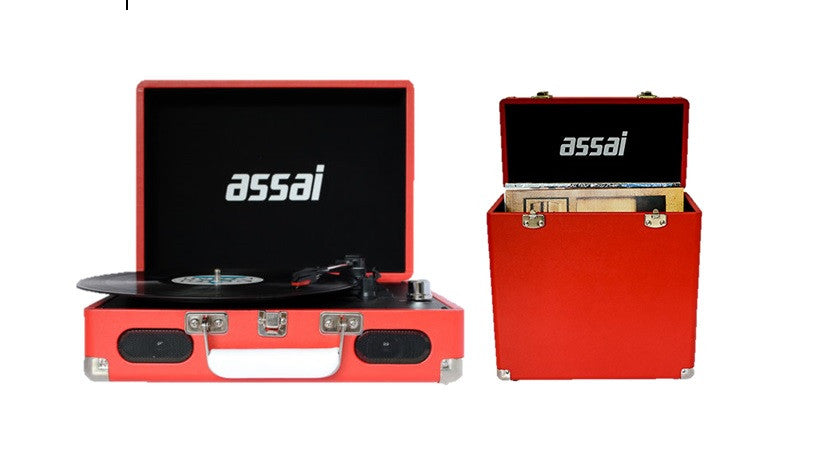 ASSAI Red Record Vinyl Player & Vinyl Carry Case Turntable Bundle