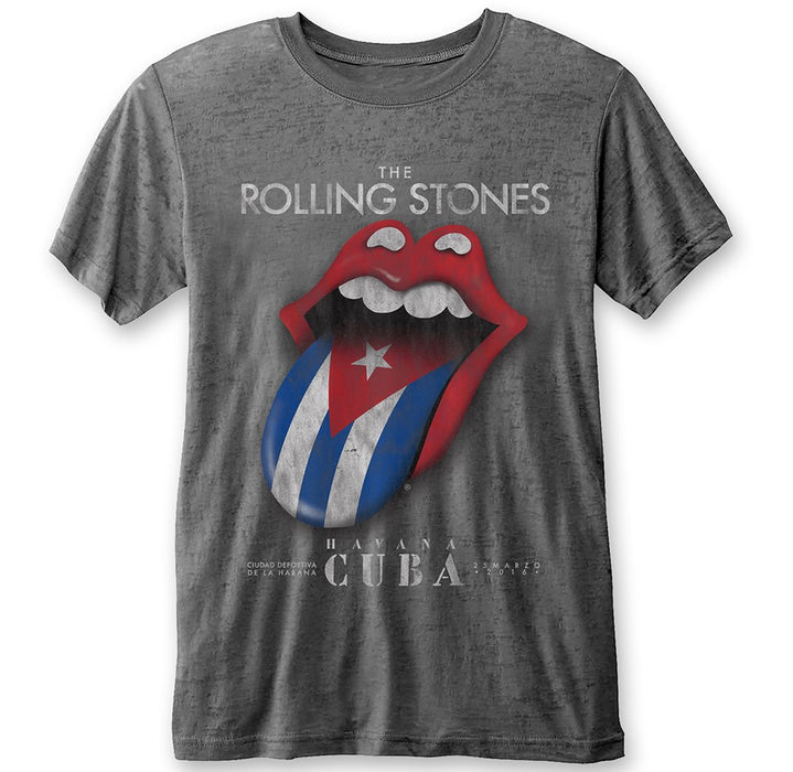 Rolling Stones Havana Cuba Burnout Charcoal Large Unisex T-Shirt