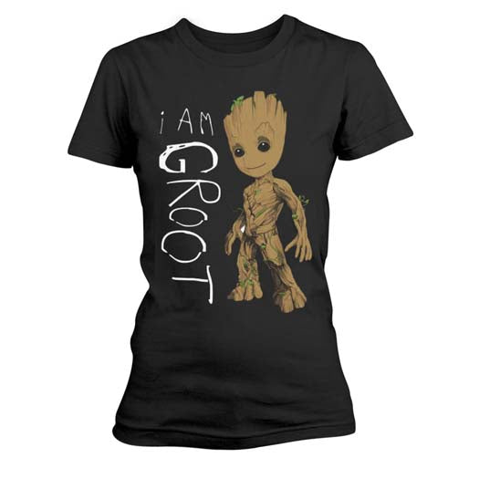 GUARDIANS OF THE GALAXY Vol 2 I Am Groot LADIES Black MEDIUM T-Shirt NEW