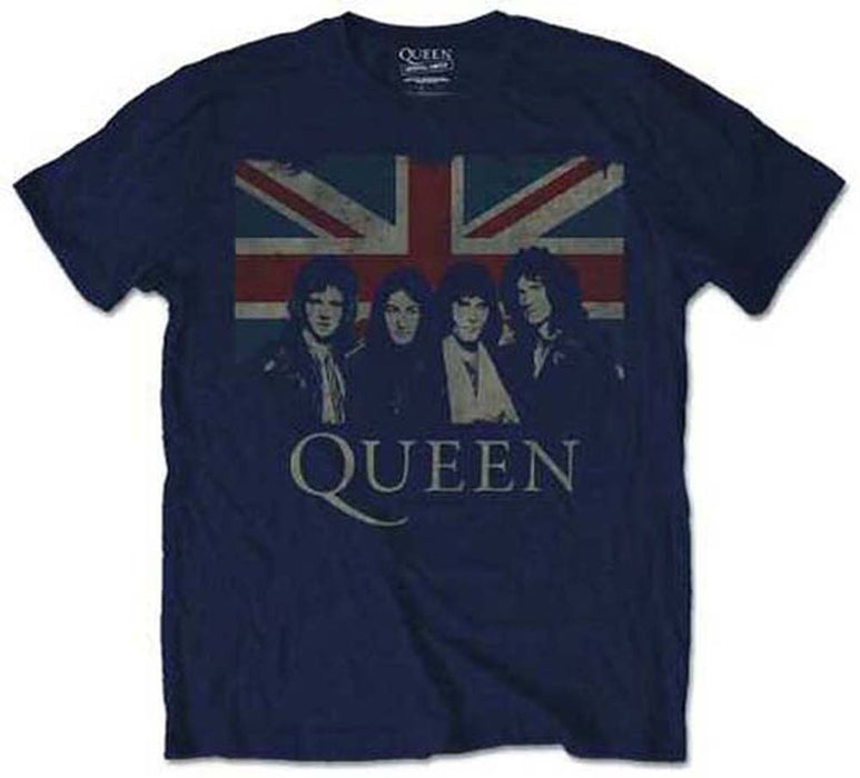 QUEEN VINTAGE UNION JACK MENS NAVY T-SHIRT SMALL NEW OFFICIAL