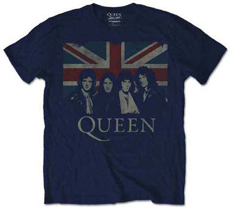 QUEEN VINTAGE UNION JACK MENS NAVY T-SHIRT LARGE NEW OFFICIAL