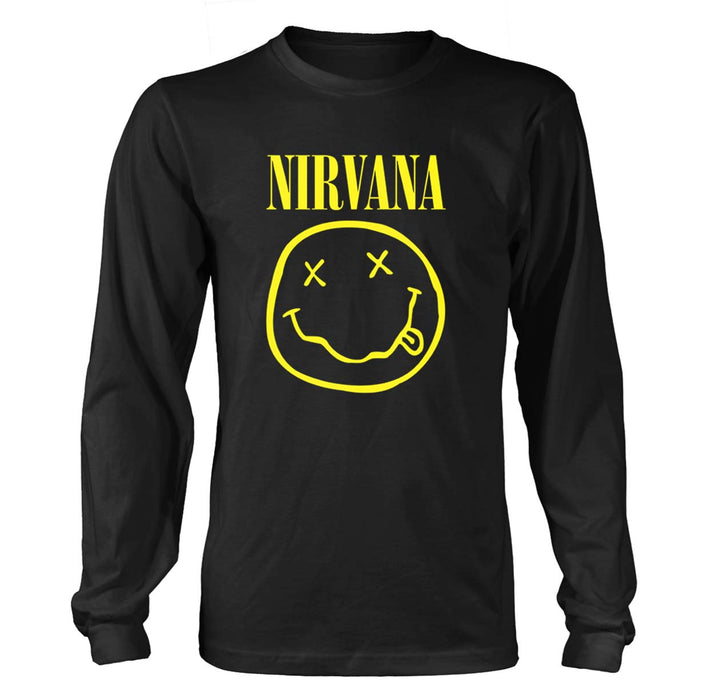 Nirvana Happy Face Logo Mens Black XXL Long Sleeved T-Shirt