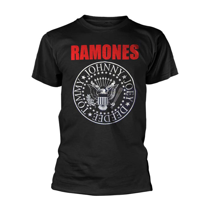 RAMONES Red Text Seal Logo MENS Black SMALL T-Shirt NEU