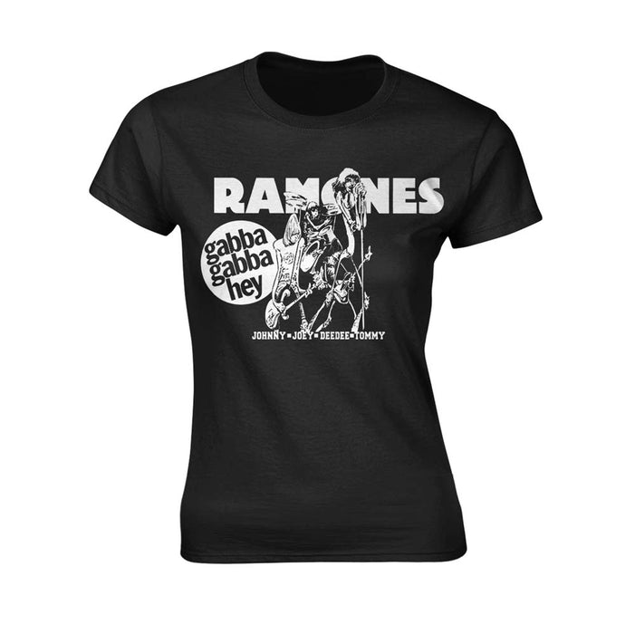 RAMONES Gabba Gabba Hey Cartoon WOMENS Black SMALL T-Shirt NEU