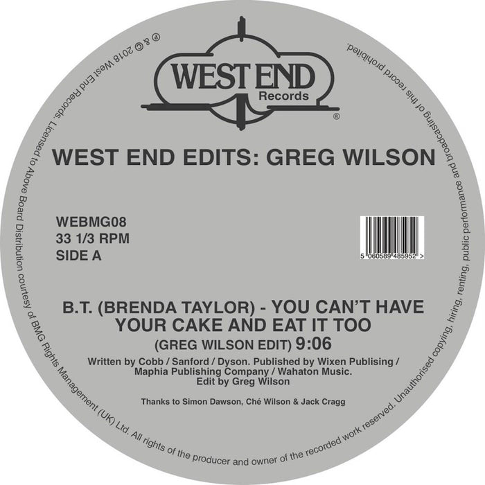 Various Artists West End Edits Greg Wilson 12" Vinyl Single New 2018