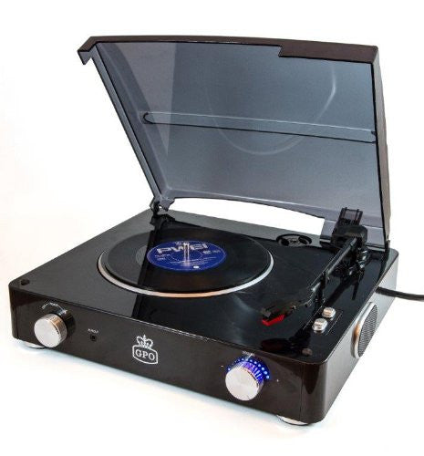 GPO STYLO 3 BLACK TURNTABLE WITH BUILT IN SPEAKERS NEW