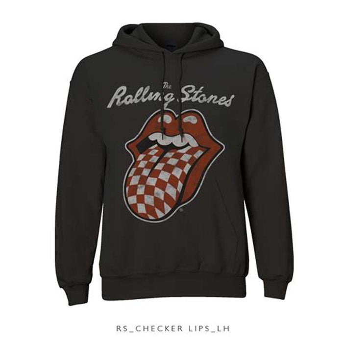 ROLLING STONES CHECKER TONGUE HOODED TOP LARGE NEW OFFICIAL BLACK