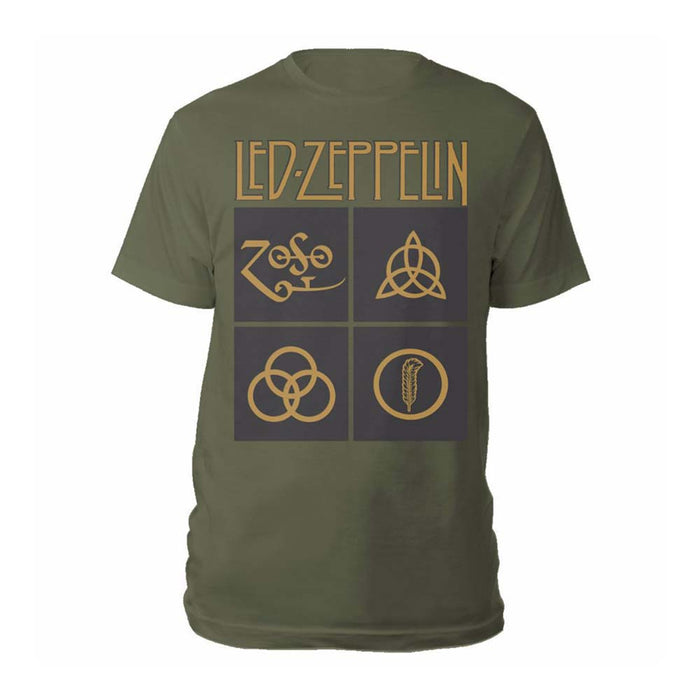 Led Zeppelin Gold Symbols & Black Squares Green Medium Unisex T-Shirt