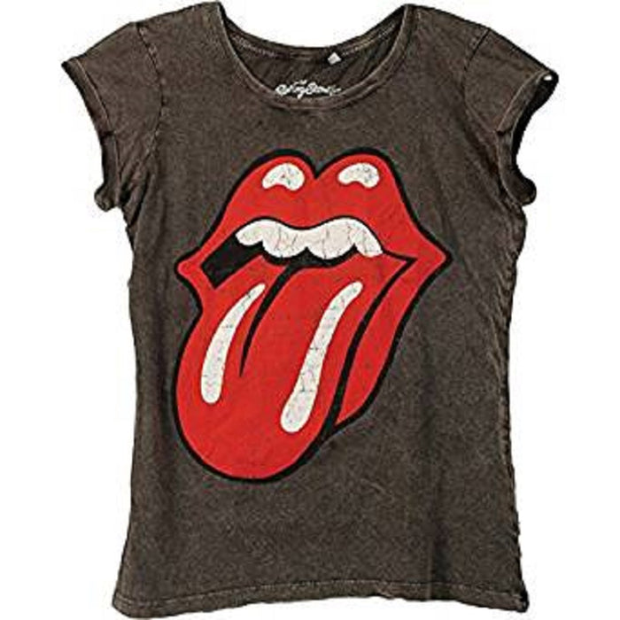 ROLLING STONES Classic Tongue ACID WASH LADIES Black/Grey SIZE XL T-shirt NEW