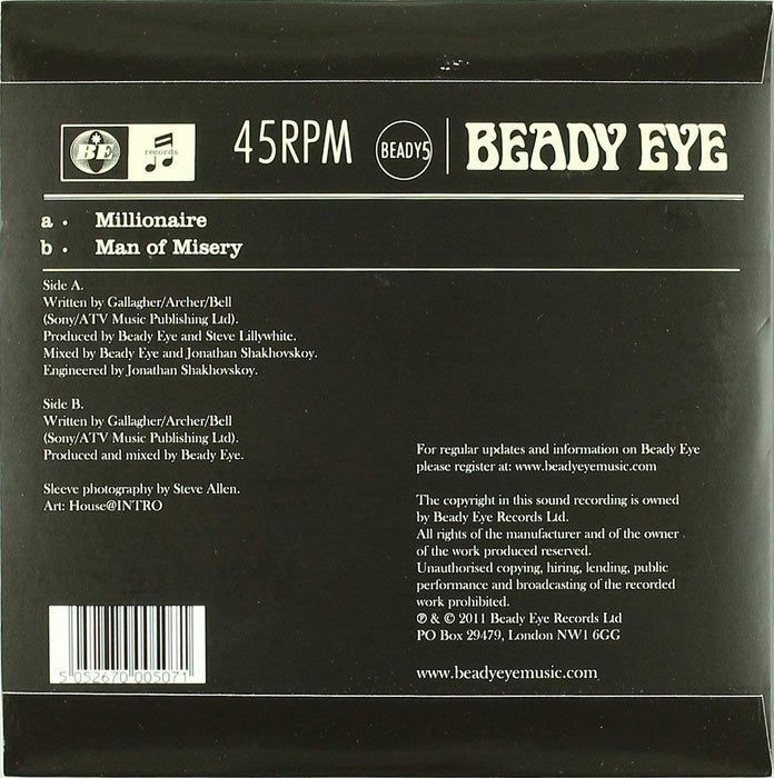 Beady Eye - Millionaire 7" Vinyl Single Liam Gallagher New 2011