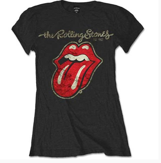 The Rolling Stones Plastered Tongue Black XL Ladies T-shirt